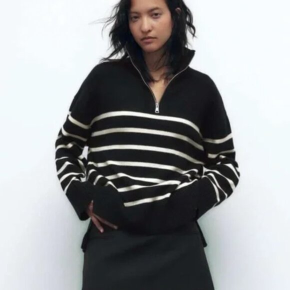 Zara Striped Sweater with Zip - Picture 2 of 4